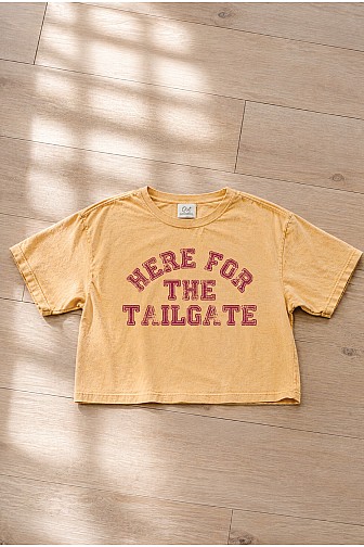 HERE FOR THE TAILGATE CROPPED MINERAL GRAPHIC TOP