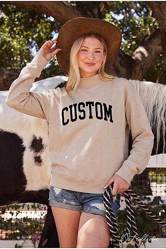 CUSTOM GRAPHIC MOCK NECK WASHED PULLOVER SWEATSHIRT  
