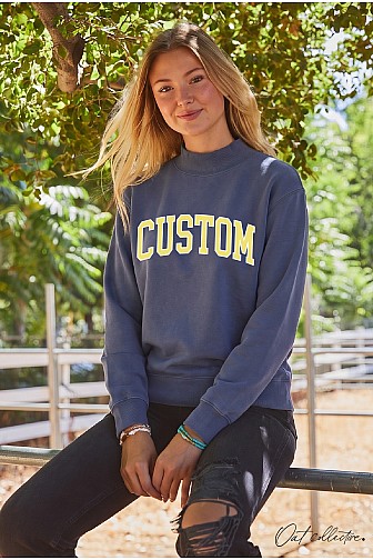 CUSTOM GRAPHIC MOCK NECK WASHED PULLOVER SWEATSHIRT  