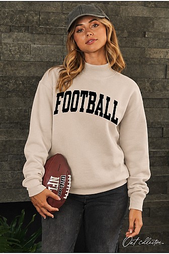 FOOTBALL MOCK NECK WASHED PULLOVER SWEATSHIRT  