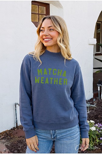 MATCHA WEATHER MOCK NECK WASHED PULLOVER SWEATSHIRT  