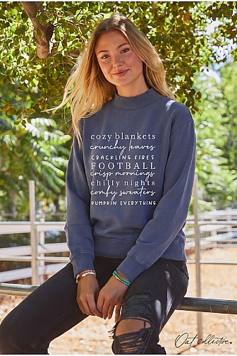COZY BLANKETS MOCK NECK WASHED PULLOVER SWEATSHIRT  