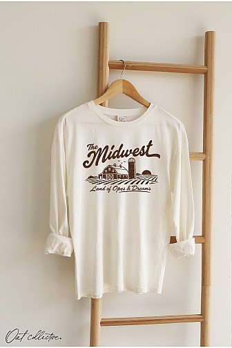 THE MIDWEST LAND OF OPES  MINERAL WASHED LONG SLEEVE GRAPHIC