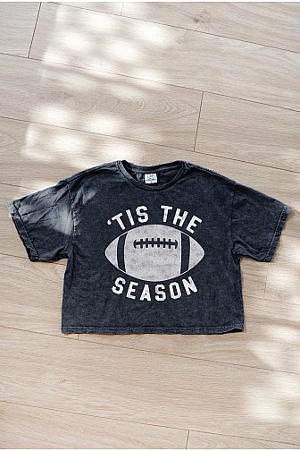 TIS THE SEASON FOOTBALL CROPPED MINERAL GRAPHIC TOP