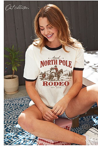 ANNUAL NORTH POLE RODEO DEC 25TH RINGER GRAPHIC TOP