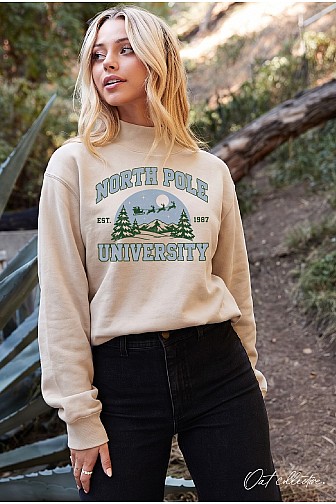 NORTH POLE UNIVERSITY MOCK NECK WASHED PULLOVER SWEATSHIRT  