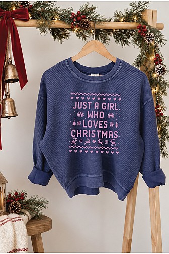 JUST A GIRL WHO LOVES CROPPED THERMAL VINTAGE PULLOVER 