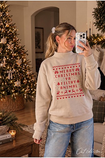 MERRY CHRISTMAS YA MOCK NECK WASHED PULLOVER SWEATSHIRT  