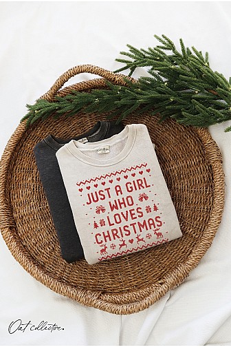 JUST A GIRL WHO LOVES CHRISTMAS MINERAL GRAPHIC SWEATSHIRT