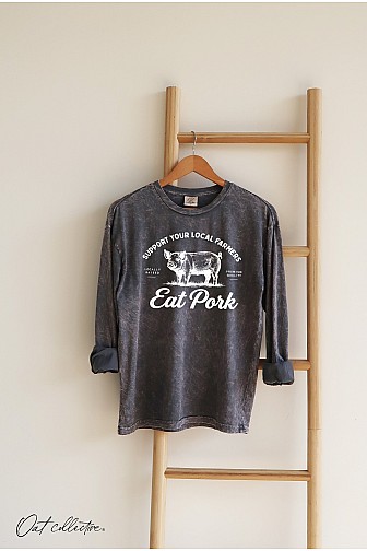 SUPPORT YOUR LOCAL FARMER MINERAL WASHED LONG SLEEVE GRAPHIC