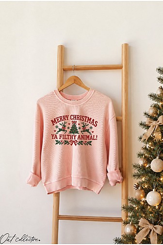 MERRY CHRISTMAS YA FILTHY CROPPED THERMAL VINTAGE PULLOVER 