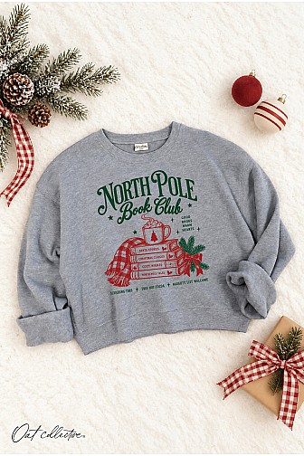 NORTH POLE BOOK CLUB  MID CROPPED GRAPHIC SWEATSHIRT