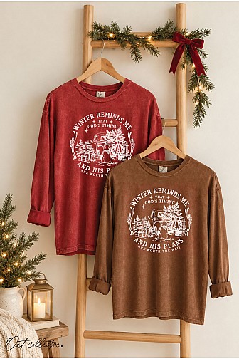 WINTER REMINDS ME MINERAL WASHED LONG SLEEVE GRAPHIC