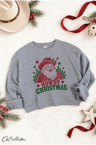 HOWDY CHRISTMAS MID CROPPED GRAPHIC SWEATSHIRT