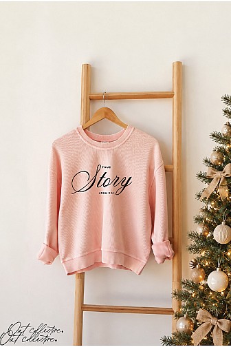TRUE STORY  CROPPED THERMAL VINTAGE PULLOVER 