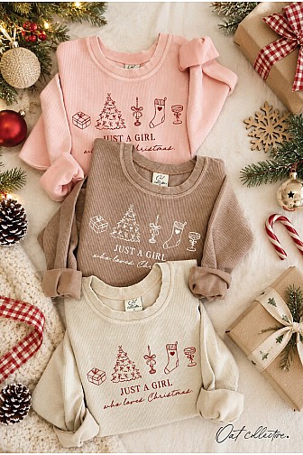 JUST A GIRL WHO LOVES CROPPED THERMAL VINTAGE PULLOVER 