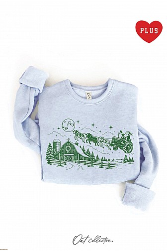 SANTA ON A TRACTOR CHRISTMAS FARM PLUS GRAPHIC SWEATSHIRT