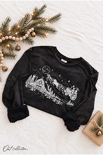 SANTA ON A TRACTOR MINERAL WASHED LONG SLEEVE GRAPHIC