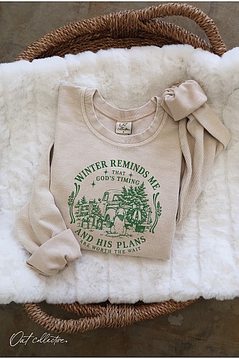 WINTER REMINDS ME  CROPPED THERMAL VINTAGE PULLOVER 