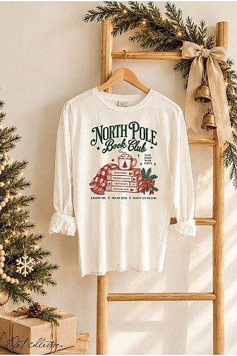 NORTH POLE BOOK CLUB MINERAL WASHED LONG SLEEVE GRAPHIC