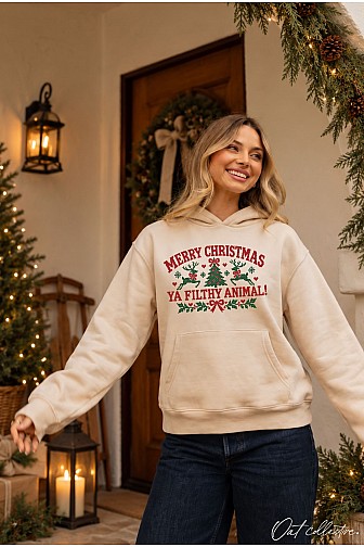 MERRY CHRISTMAS YA FILTHY ANIMAL HOODIE PULLOVER SWEATSHIRT