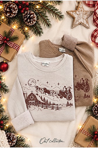 SANTA ON A TRACTOR CHRISTMAS FARM MINERAL GRAPHIC SWEATSHIRT