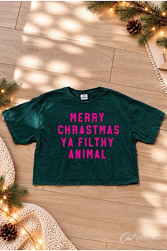MERRY CHRISTMAS YA FILTHY ANIMAL CROPPED MINERAL GRAPHIC TOP