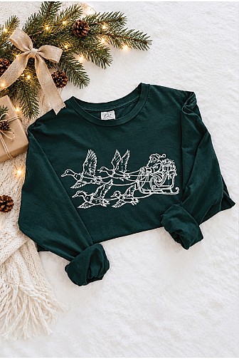 SANTA ON SLEIGH DUCKS  MINERAL WASHED LONG SLEEVE GRAPHIC