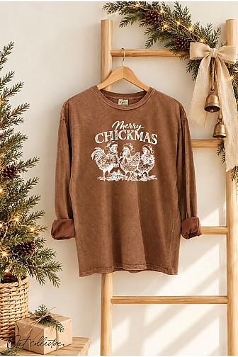 MERRY CHICKMAS  MINERAL WASHED LONG SLEEVE GRAPHIC