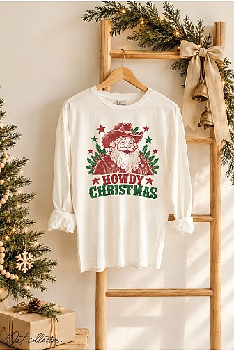 HOWDY CHRISTMAS  MINERAL WASHED LONG SLEEVE GRAPHIC