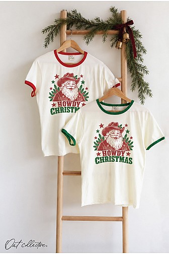 HOWDY CHRISTMAS RINGER GRAPHIC TOP