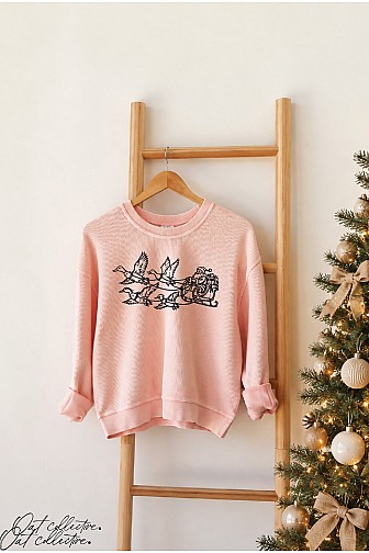 SANTA ON SLEIGH DUCKS CROPPED THERMAL VINTAGE PULLOVER 