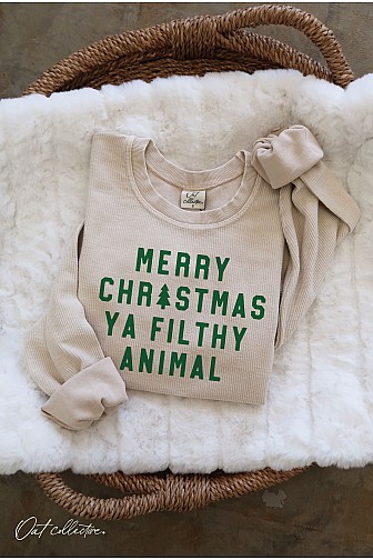 MERRY CHRISTMAS YA FILTHY CROPPED THERMAL VINTAGE PULLOVER 