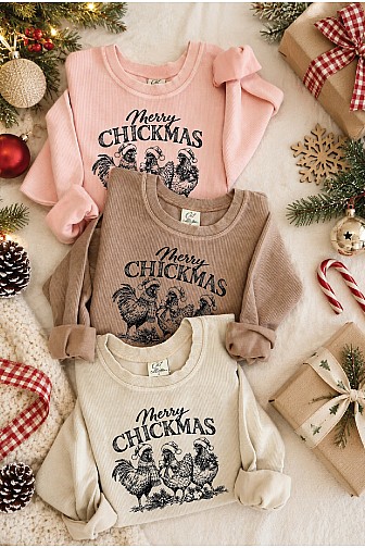 MERRY CHICKMAS CROPPED THERMAL VINTAGE PULLOVER 