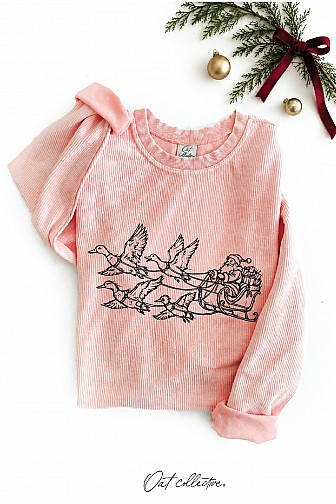 SANTA ON SLEIGH DUCKS THERMAL VINTAGE PULLOVER 